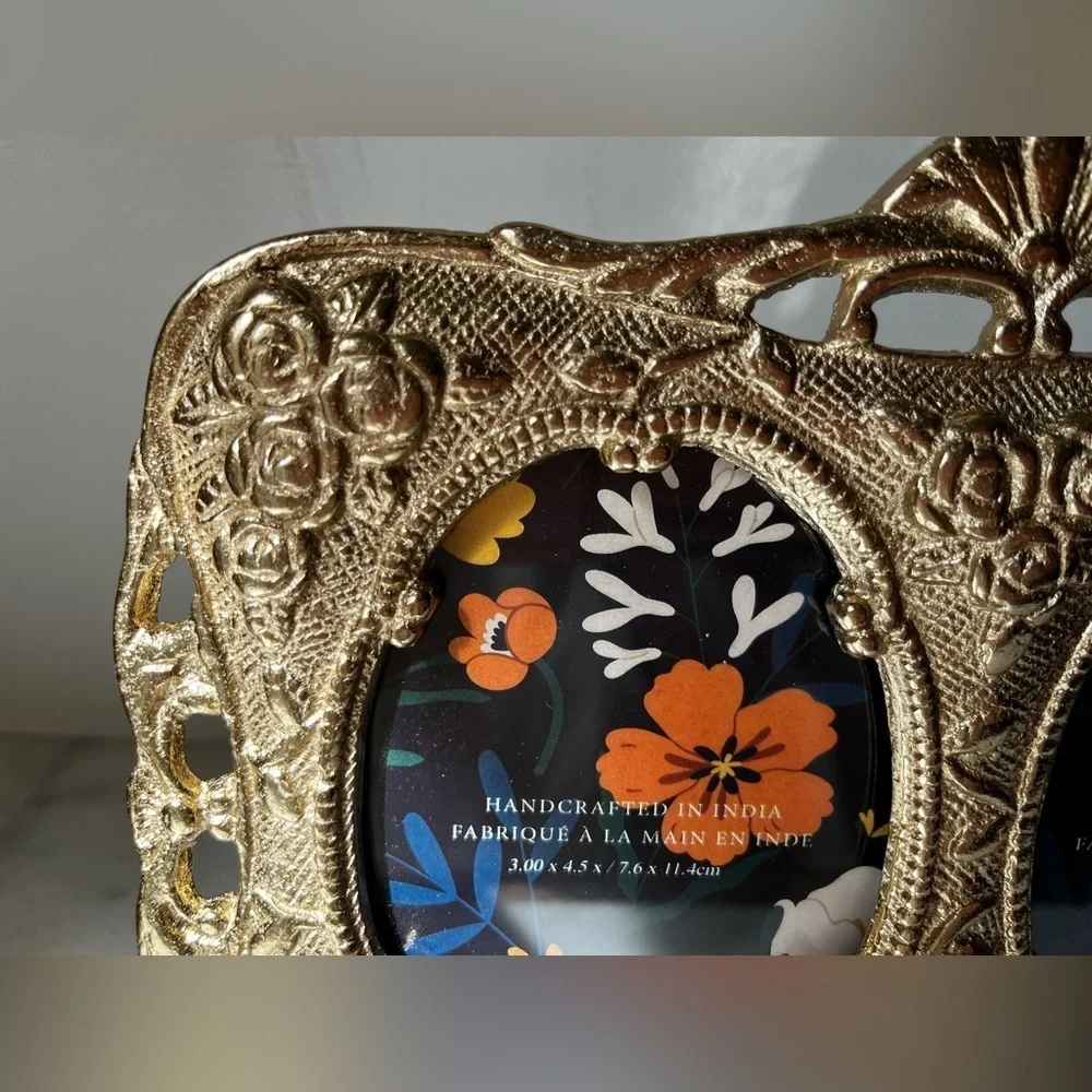 Elegant Gold ornate metal Double Photo Frame antique style